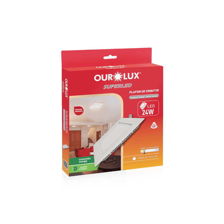 Plafon-Led-Caixa-Embutir-Quadrado-24W-2700K-Ourolux Plafon-Led-Caixa-Embutir-Quadrado-24W-2700K-Ourolux