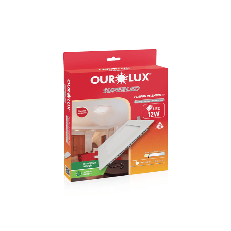 Plafon-Led-Caixa-Embutir-Quadrado-12W-2700K-Ourolux Plafon-Led-Caixa-Embutir-Quadrado-12W-2700K-Ourolux