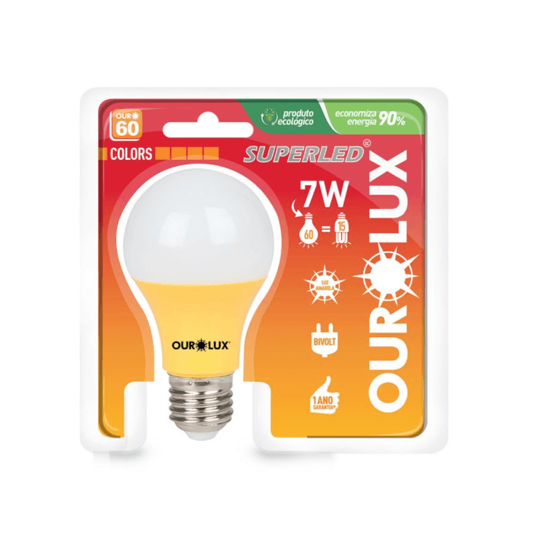 Lampada-Superled-Ouro-60-Colors-7W-Amarelo-Ourolux Lampada-Superled-Ouro-60-Colors-7W-Amarelo-Ourolux