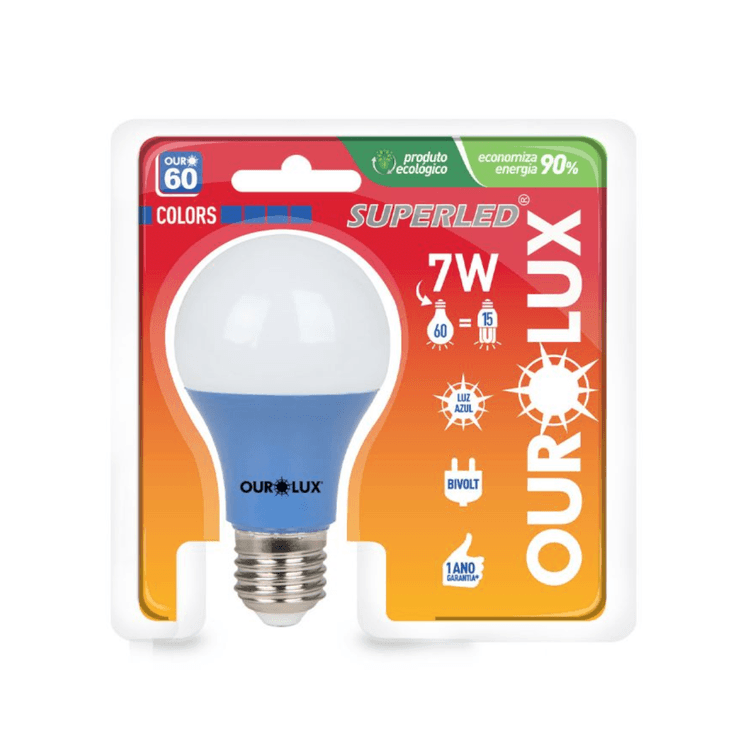 Lampada-Superled-Ouro-60-Colors-7W-Azul-Ourolux Lampada-Superled-Ouro-60-Colors-7W-Azul-Ourolux